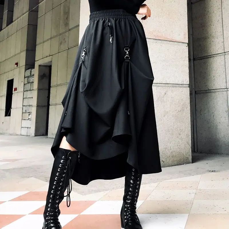 

Harajuku панк винтажная нерегулярная готическая юбка черная уличная мода Y2k E юбка для девочек с высокой талией элегантная юбка женская шикарная