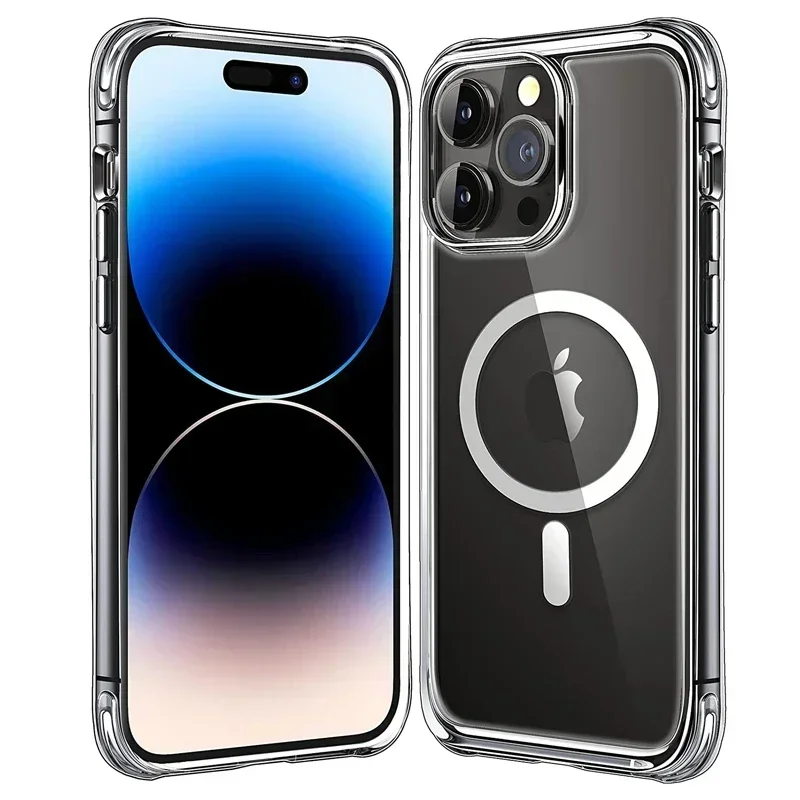 Clear Magnetic Adsorption Case For Apple iPhone 16 15 14 13 12 11 Pro XS Max XR XS 8 7 Wireless Charging Compatible With MagSafe