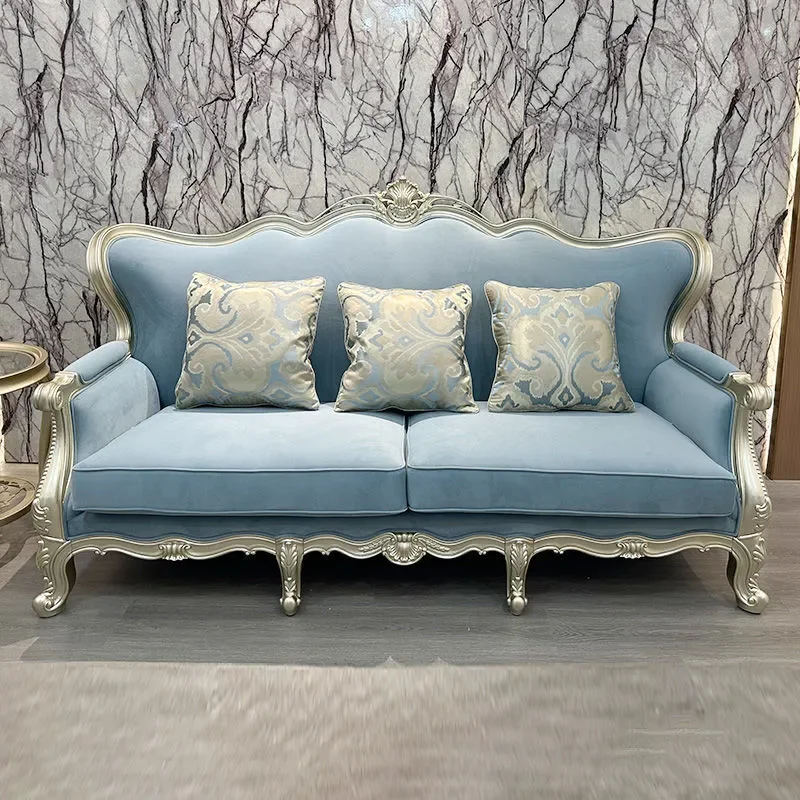 American Light Luxury Villa Living Room Sofa French Style First Layer Cowhide Solid Wood Frame Complete Sofa Set High End