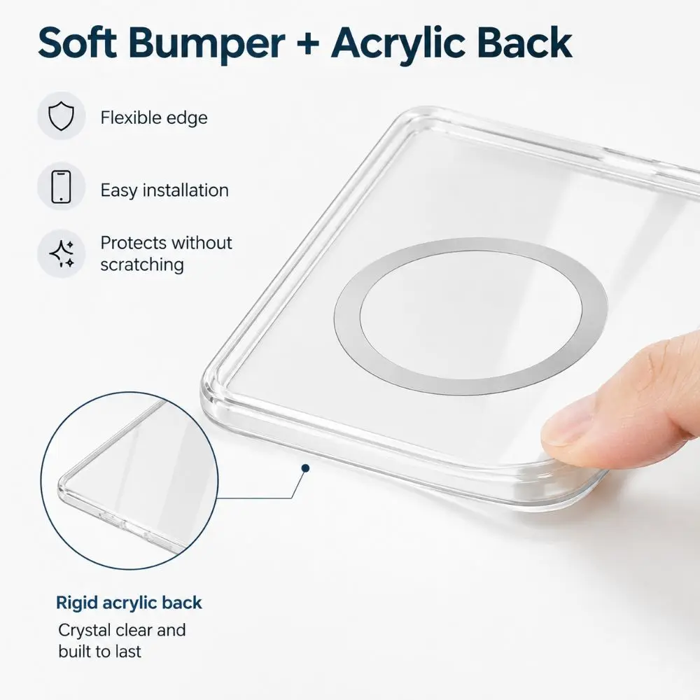 Magnetic Ring Clear Case Soft Bumper Acrylic Back Magnetic Cover Transparent for Kindle Paperwhite 12th 2022/2024 Colorsoft