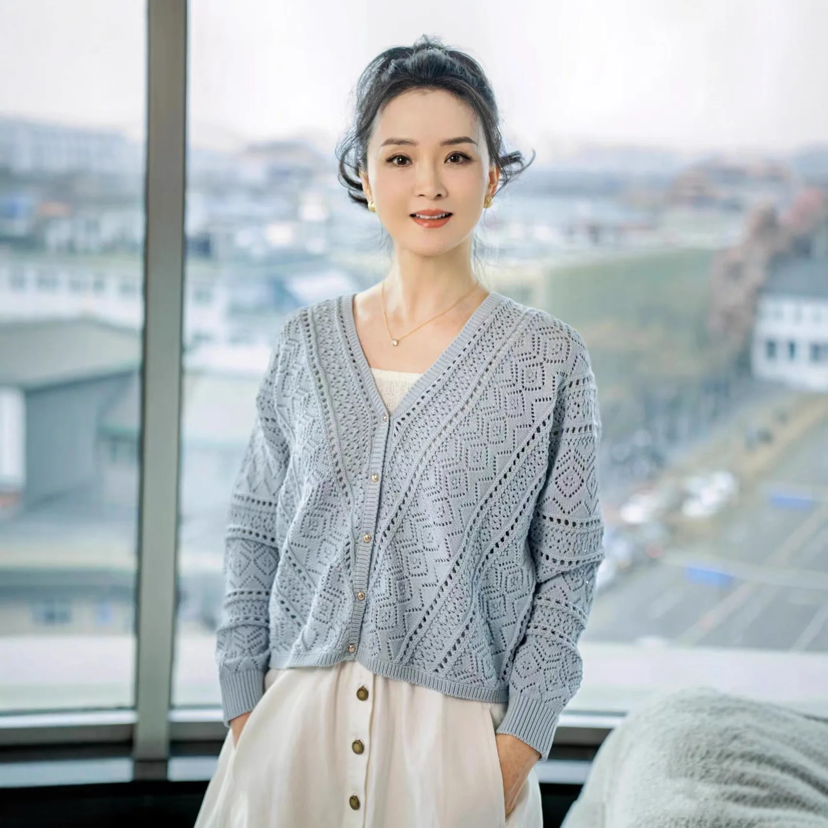 

n Knitted V-Ne Hollow Batwing Sve Open Cardigan Women's Top Medium Softn Cotton French Sle Pure Color