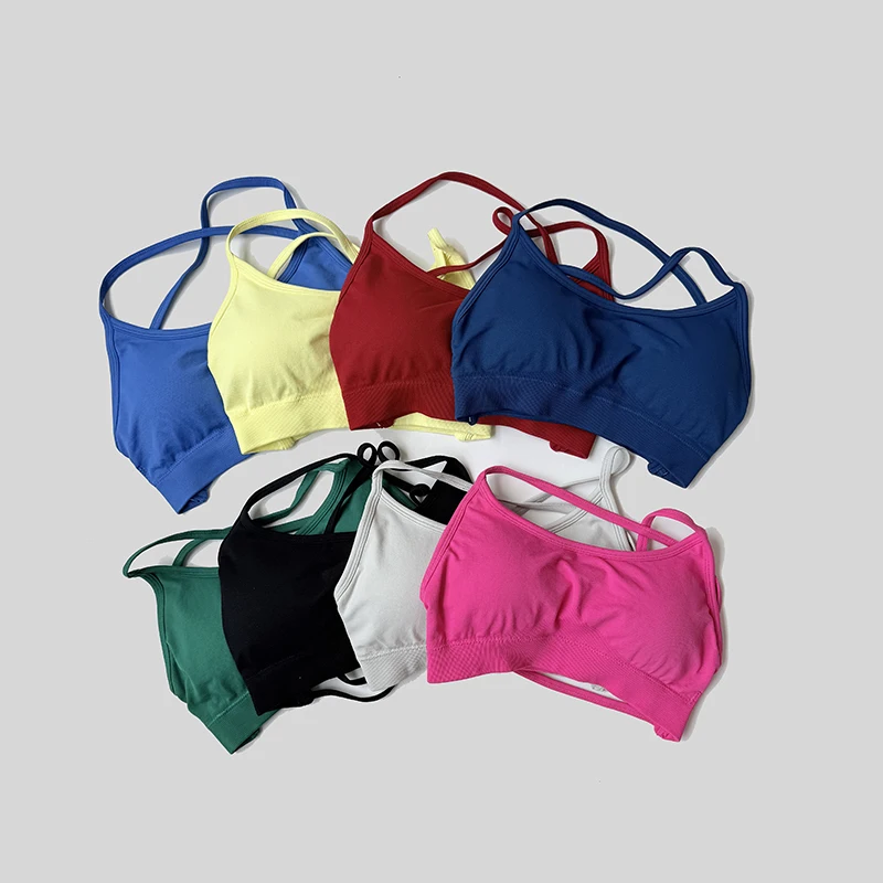 Sujetador deportivo con espalda descubierta para mujer, Top de Yoga de impacto sin costuras, Top corto acolchado para gimnasio, Top deportivo elástico y transpirable para Fitness