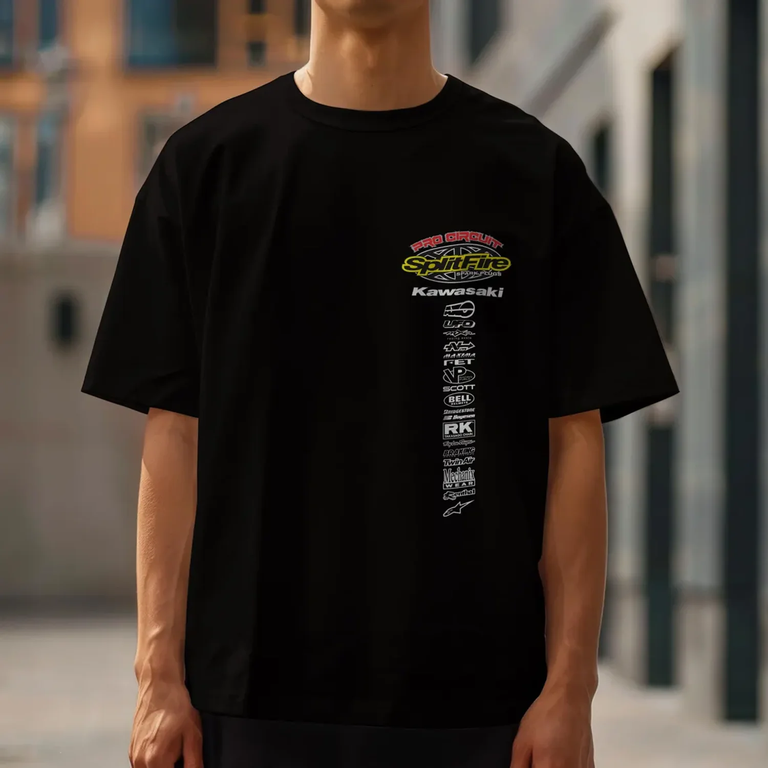 

Retro Kawasaki Letter Graphic T-shirt Unisex Outdoor Cycling Summer Classic Tee Adults Loose Exercise Off-road Motorcycle Jersey