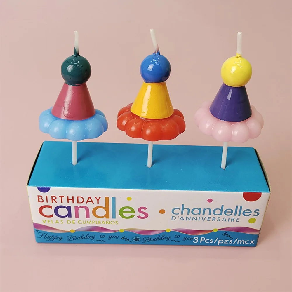 3PCS Party Hat Birthday Candles Novelty Cake Toppers Decorative Cake Candles for Party Supplies