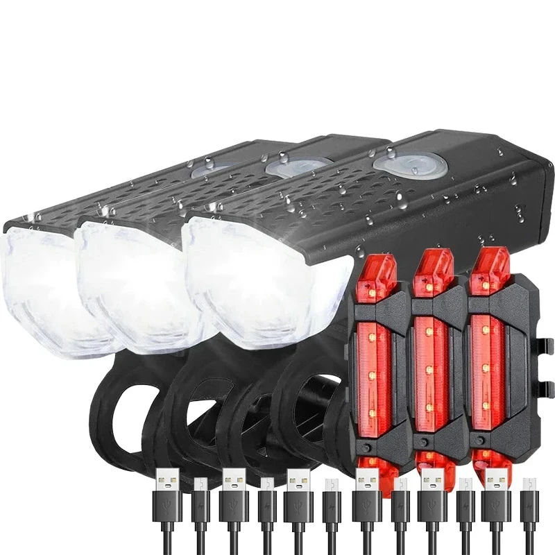 Fietslichtset Fietskoplamp Achterlicht Oplaadbaar voor- en achterset MTB-fietszaklamp Fietslamp Fietsaccessoires