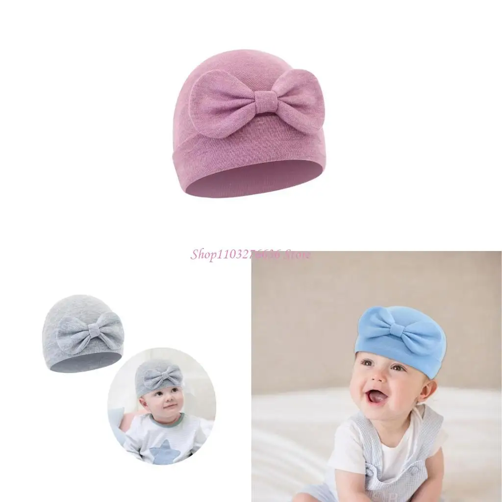 

R6FD Breathable Baby Bonnet Hat Cotton Newborns Bowknot Bonnet Fetal Caps Comfortable