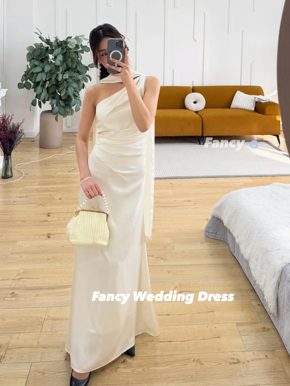 فستان سهرة أنيق بكتف واحد في المملكة العربية السعودية فستان حفلات من الساتان الناعم بسحاب خلفي لحفلات أعياد الميلاد حسب الطلب