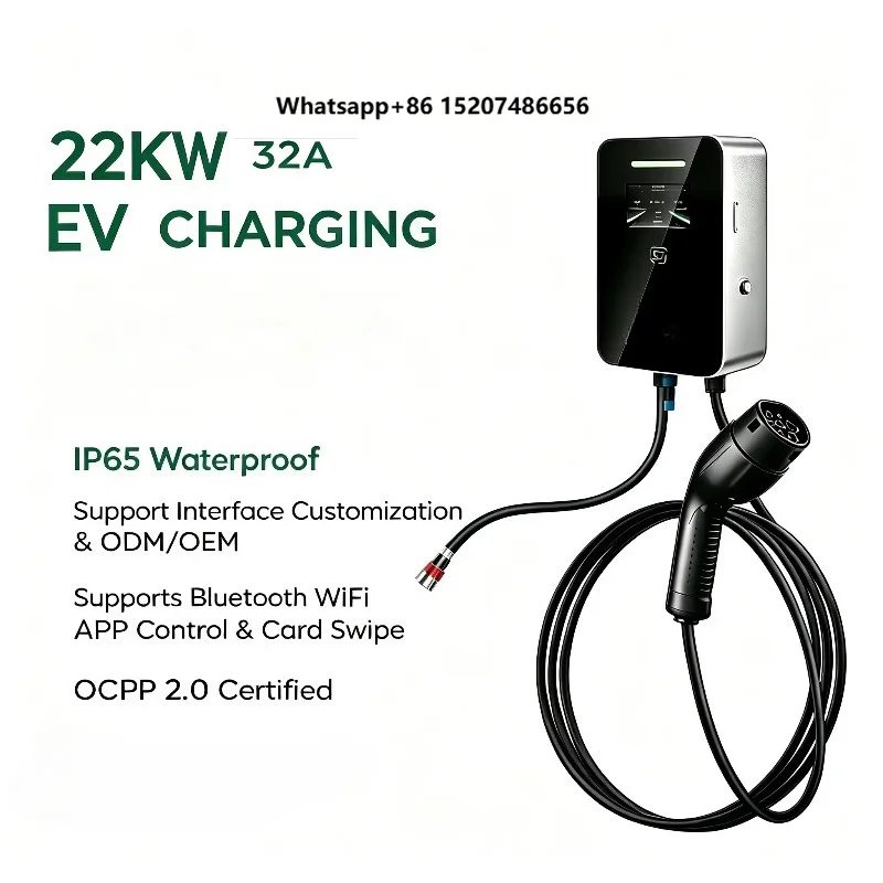 Factory Direct New 22kw Ev Charger Wallbox Type 2  2.0 Ip65 Waterproof App Commercial Wholesale