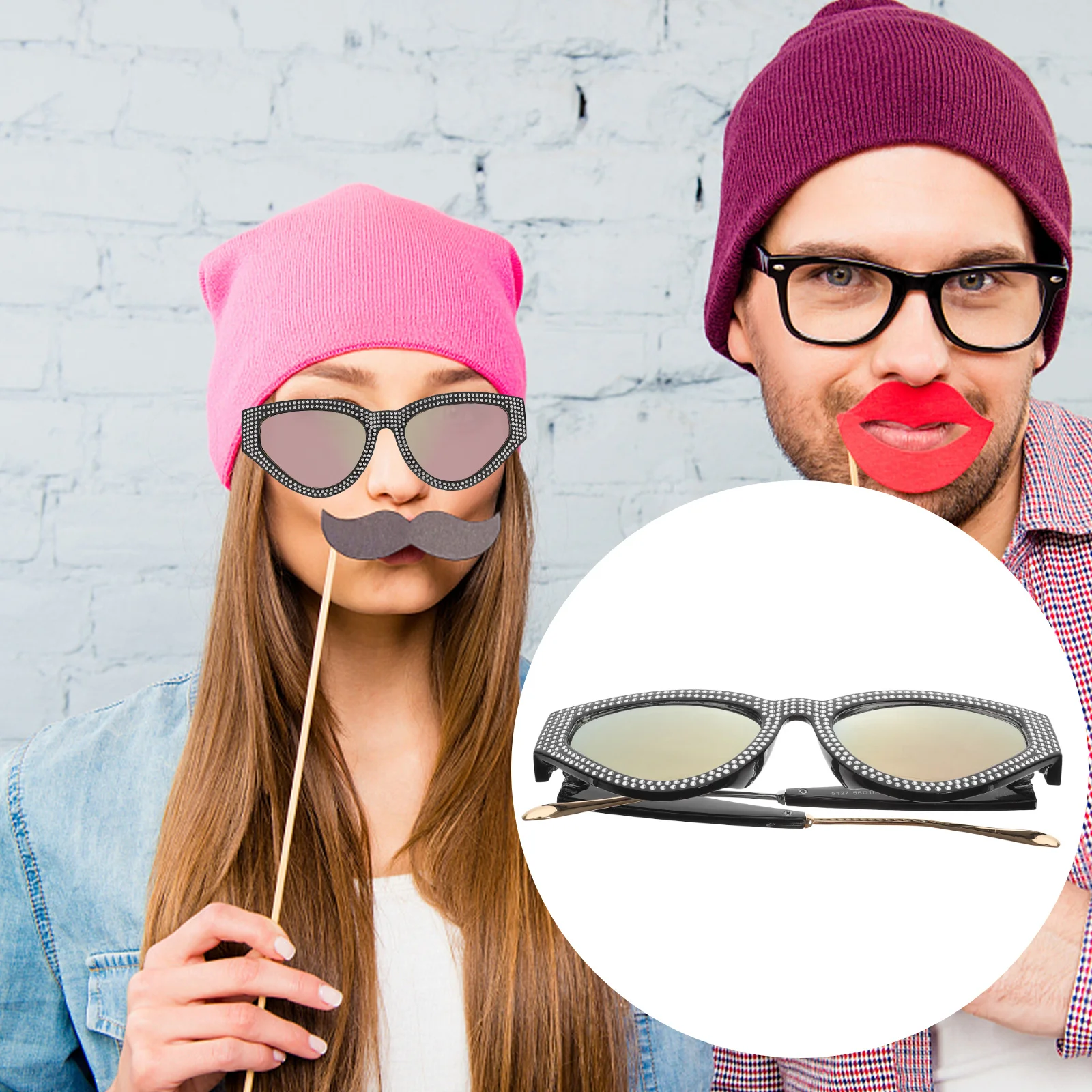 زوج واحد من النظارات الشمسية ذات الإطار المعدني للنساء، مرصعة بالألماس اللامع، حماية من الأشعة فوق البنفسجية، خفيفة الوزن، نظارات عصرية لحفلات الشاطئ والسفر #3