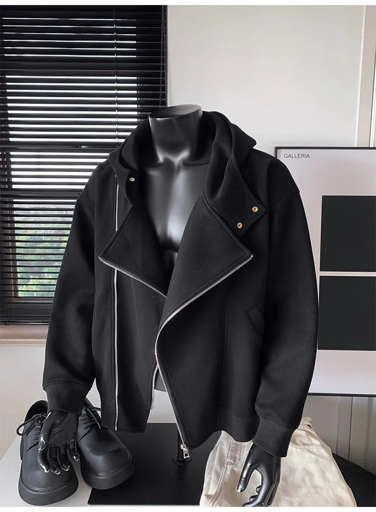 

Black Gray Irregular Double Zipper Hodoie Loose Men Women Plus Size Jacket Winter Autumn Casual Baggy Clothes Tops