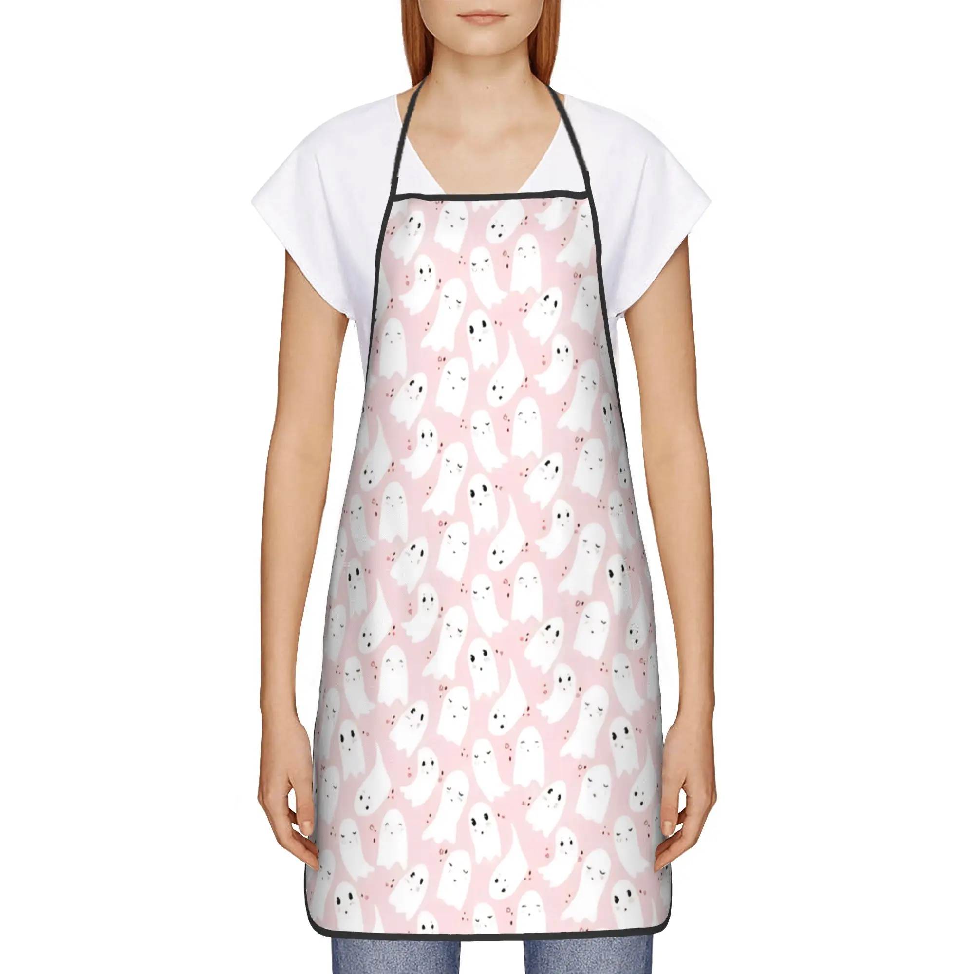 Cute ghost Floating Aprons Pink Coquette Ghost Kitchen Baking Bib Tablier Home Cleaning Gardening Pinafores for Manicurist