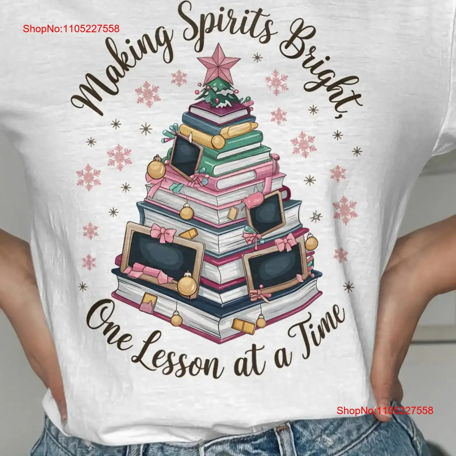 Christmas Teacher T Shirt Making Spirits BrighT One Lesson at a Time Holiday Apparel Festive Classroom vintage Washed Stretched