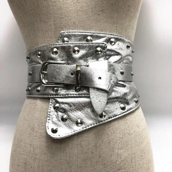 Cinturón ancho de lujo para mujer, hebilla elástica Vintage de cuero, hebilla ancha de Pin salvaje, cinturón de mujer, cinturón de sello de cintura, cinturón de vestido