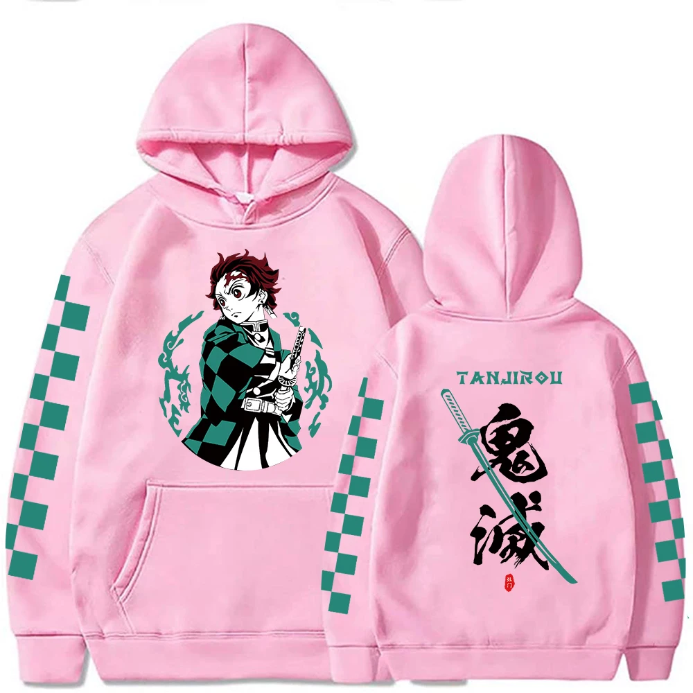 Demon Slayer Japan Anime Plus Size bluza z kapturem Tanjiro Kamado bluzy damskie i męskie Y2k Harajuku Unisex luźny pulower bluzki na ubrania