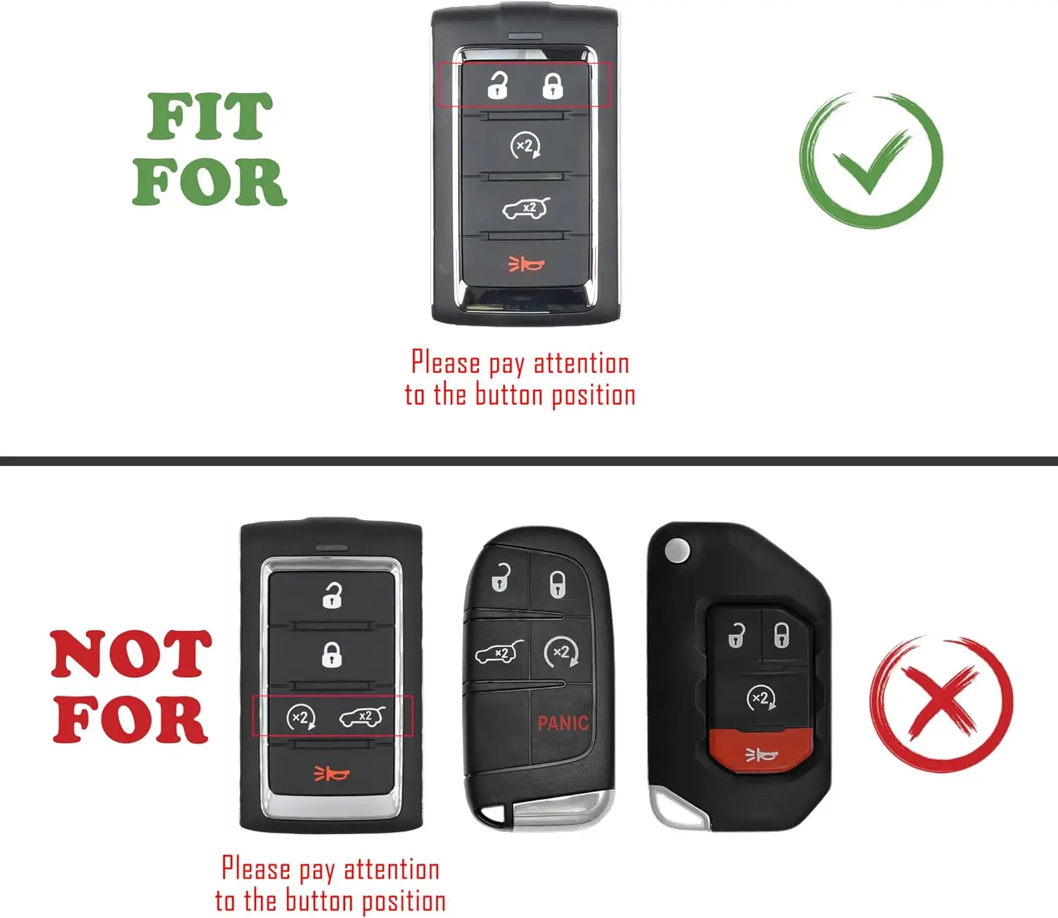 5-Button Key Fob Cover for Jeep 2025 2026 Grand Cherokee Wagoneer, Silicone, 2-Pack, Black