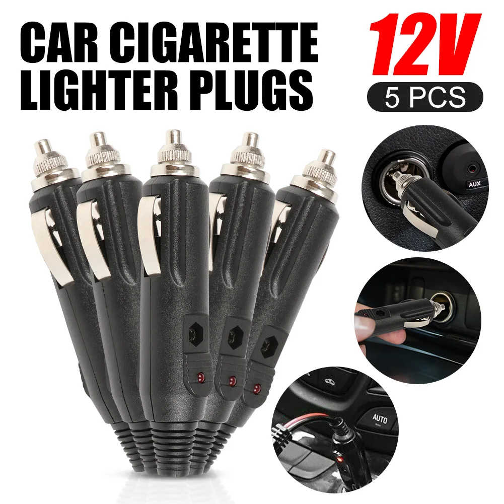 

5Pcs 12V High Power Male Car Cigarette Lighter Socket Plug Connector With LED