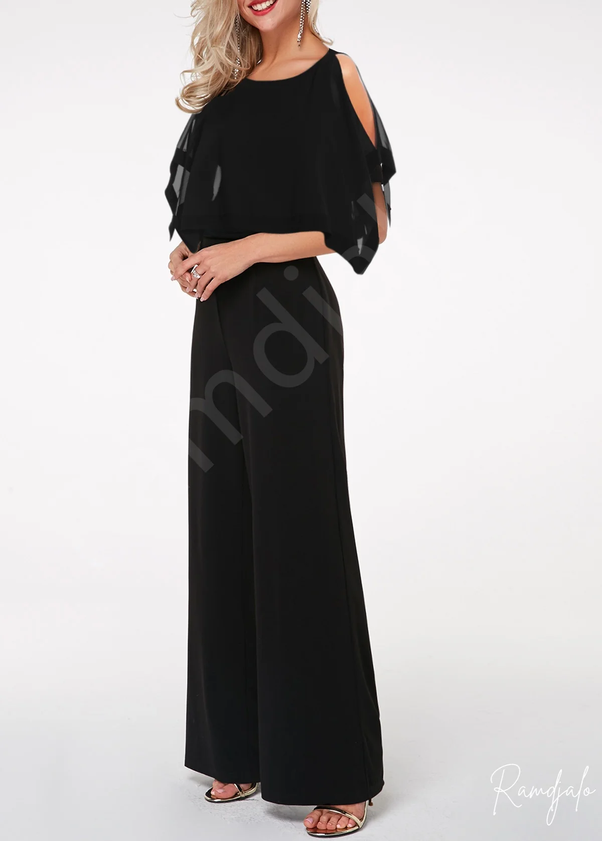 Customized Black Chiffon Mother of the Bride Pantsuit Cape Sleeves Formal Wedding Attire Plus Size Evening Outfit for Special