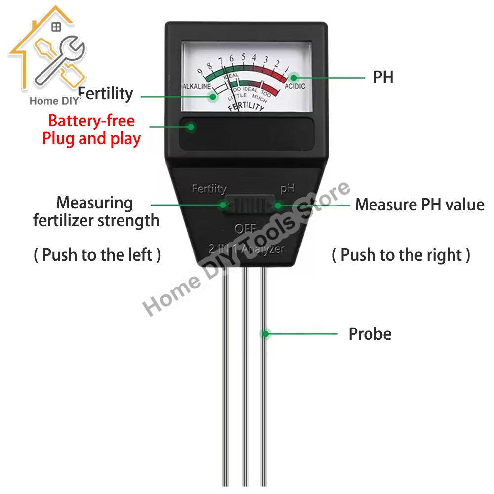 2 in 1 Soil PH Fertility Meter With 3 Probes Soil PH Tester Plant Fertile Measure Device Acidity Meter For Garden