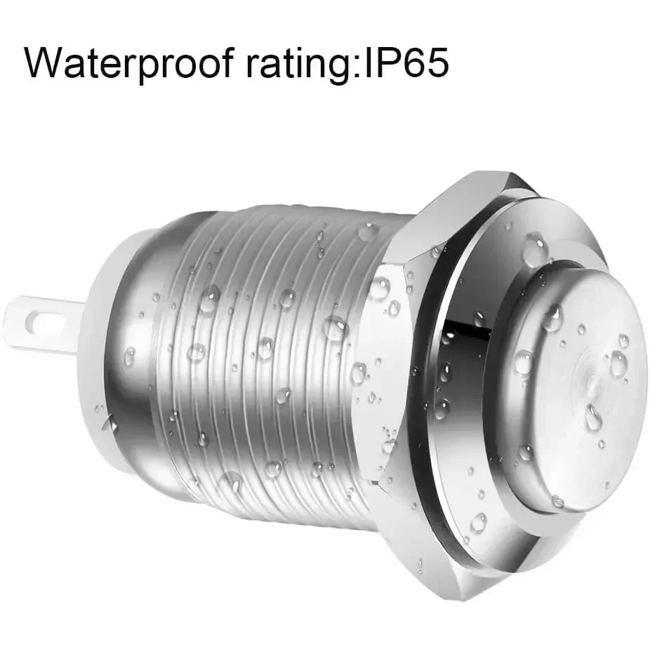 

6pcs 12mm Momentary Push Button Switch 12V Waterproof Power Pushbutton Small Round Chrome Stainless Metal 2pin N/O