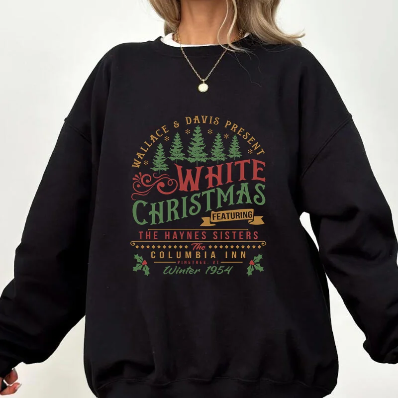 White Christmas Sweatshirt Columbia Inn Pine Tree Vermont Christmas Sweatshirts Harajuku Pullover Women\'s Clothing Streetwear