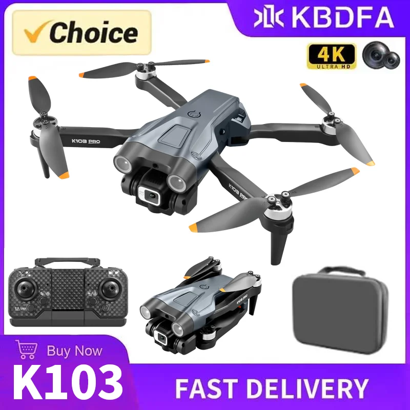 KBDFA K103 드론 전문 듀얼 HD 카메라 항공 사진, FPV 헬리콥터, 장애물 회피 접이식 RC 쿼드콥터 장난감 