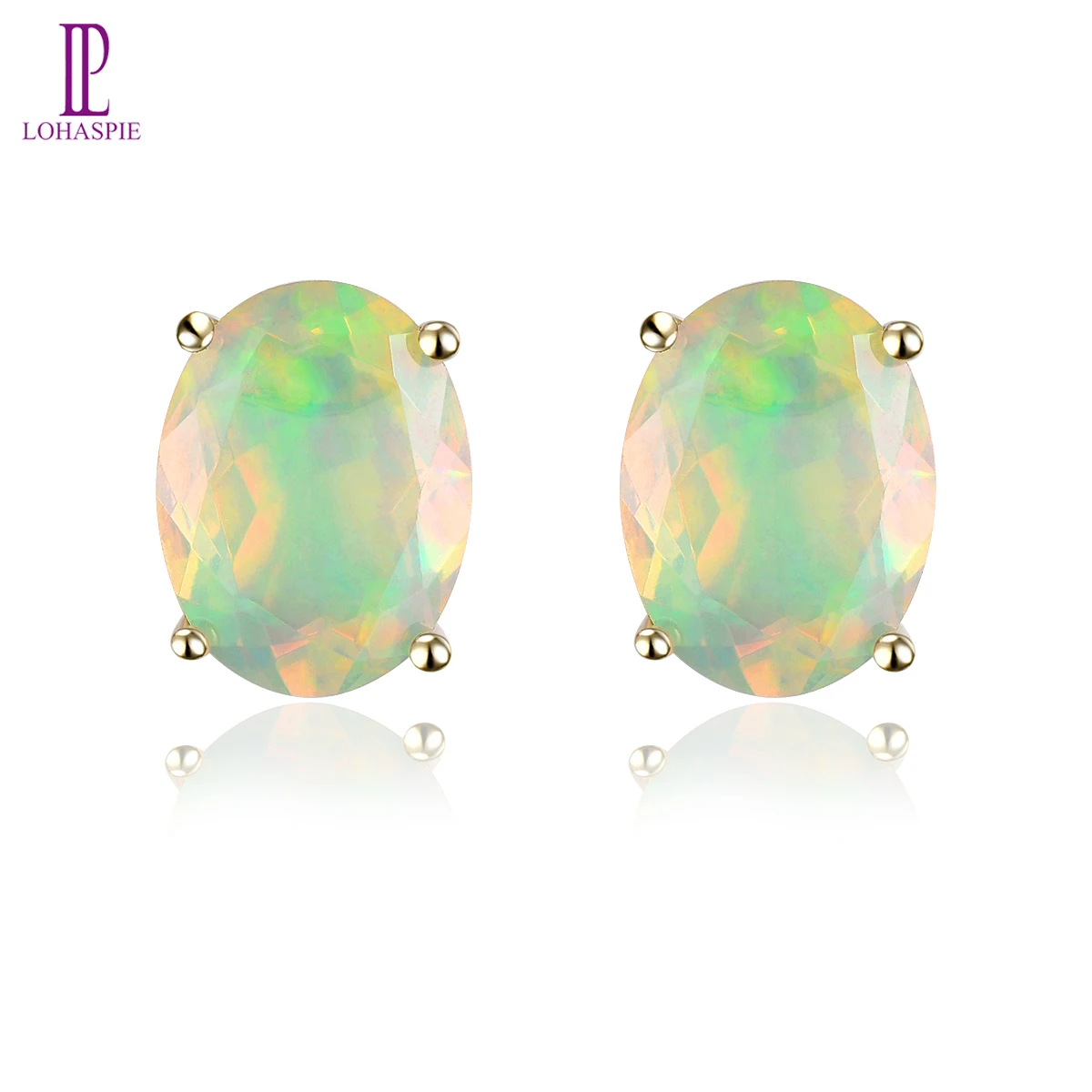 Natural Opal Real 14K Yellow Gold Stud Earrings 1.5 Carats Genuine Gemstone Women Simple Style customized Fine jewelry