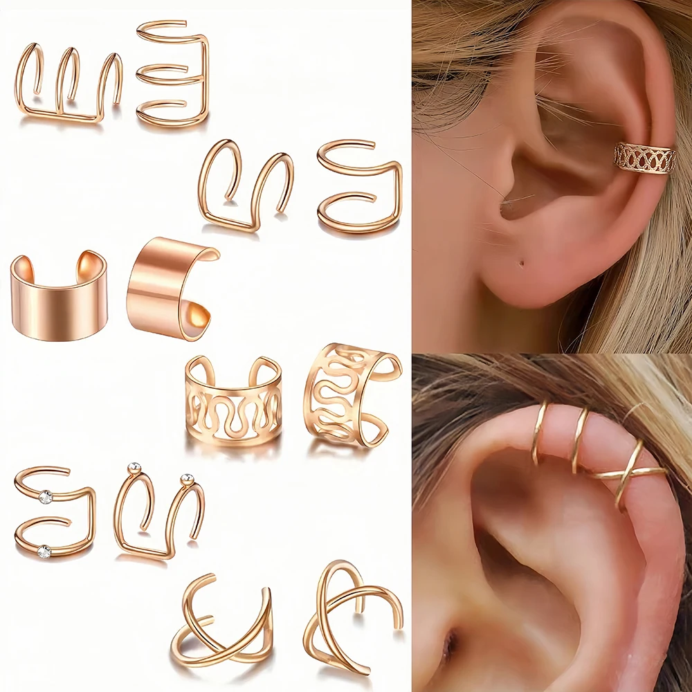 5/10pcs Stainelss Steel Ear Cuffs Clip On Earrings for Women Non Piercing Fake Cartilage Punk Earring Set Accessories Gift