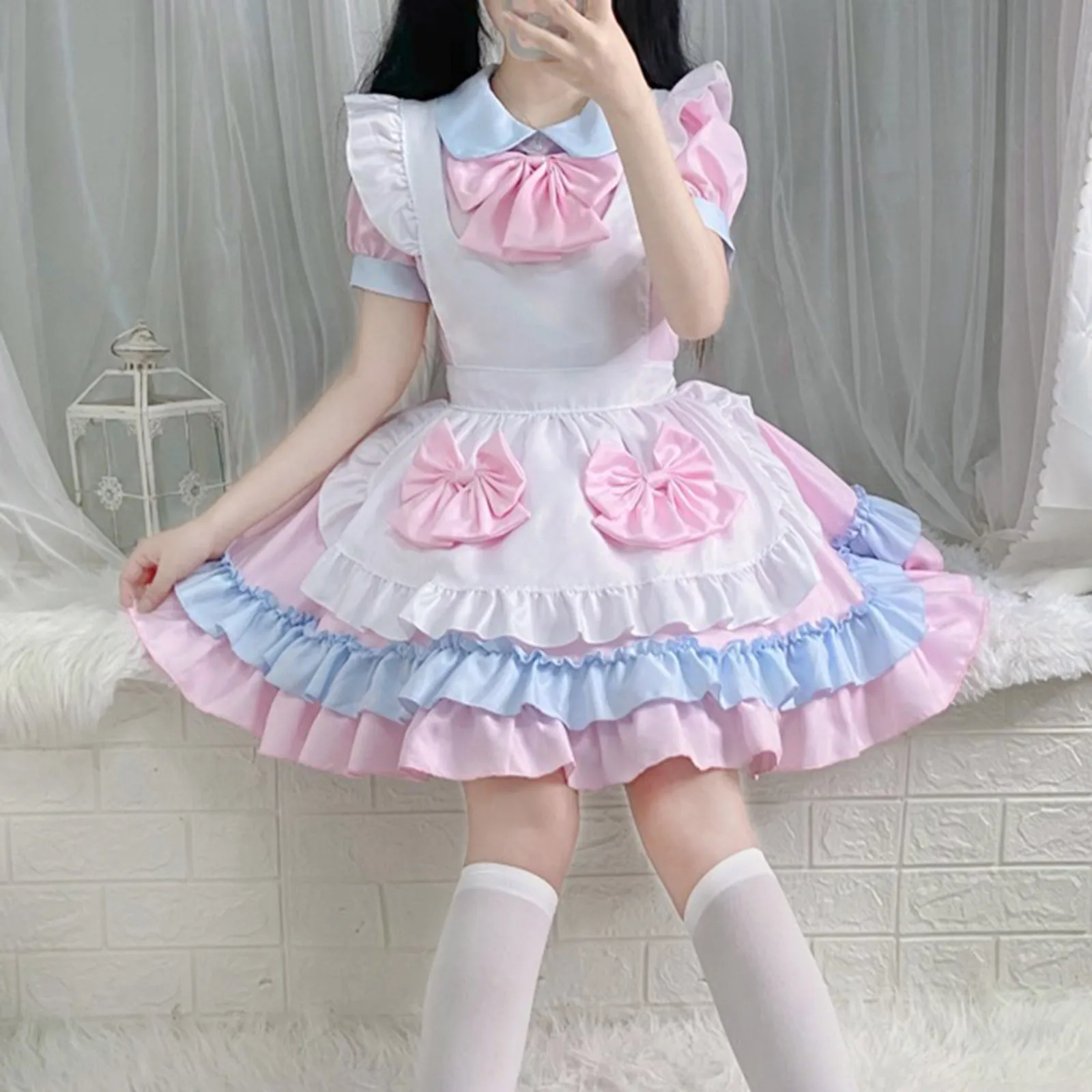 Pink Cat Maid Costume Cosplay Anime Cosplay Lolita Soft Girl Dress Loli Maid High Waisted Uniform Halloween Carnival Outfit