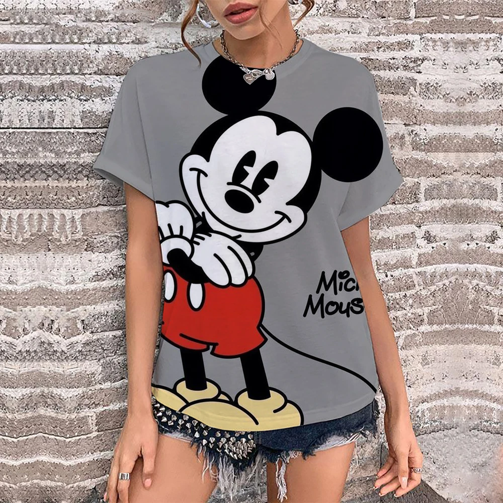 

Fashion Mickey Minnie Mouse Disney T-shirt Women's Clothing Summer Short Sleeves Tops Casual Kawaii T Shirts Clothes