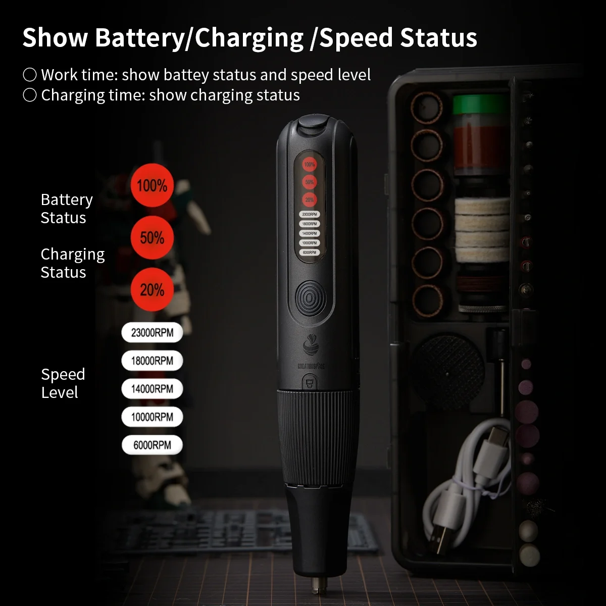 

Creationspace 8V Cordless Rotary Tool DIY Mini Drill Engraving Pen 5-Speed Engraving Machine Rotation Tool (5000-23000R/min)
