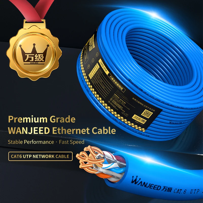 Cable Ethernet Cat6 WANJEED, Cable de Red de Alta Velocidad, Núcleo de Cobre Libre de Oxígeno, 1Gbps, 23AWG, UTP, 4PR, 305m, 100m, 50m, 10m