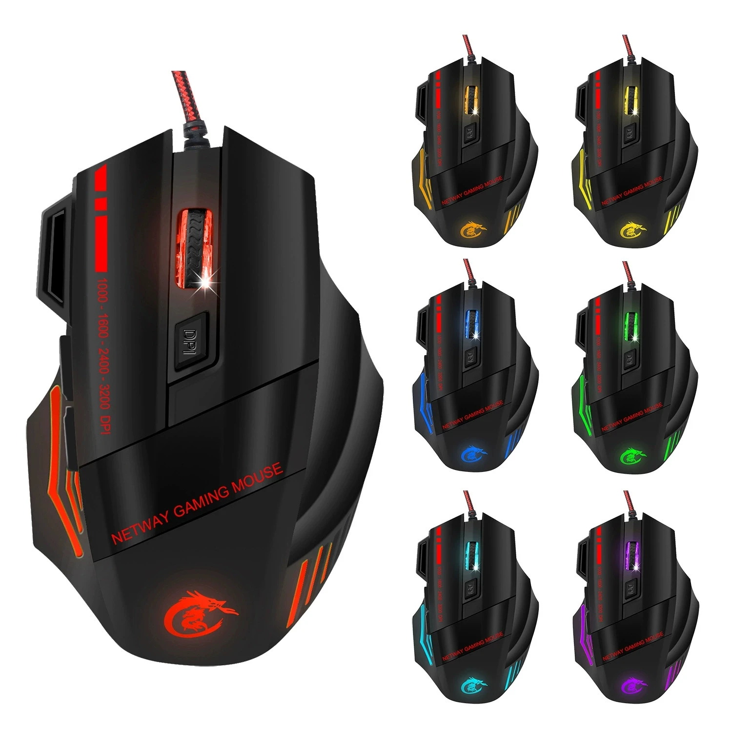 Professional Gaming Wired Mouse Seven-key Backlit Mouse 5500 Dpi Fast Move Five Levels of Adjustable Dpi Ergonomic Optical Mouse