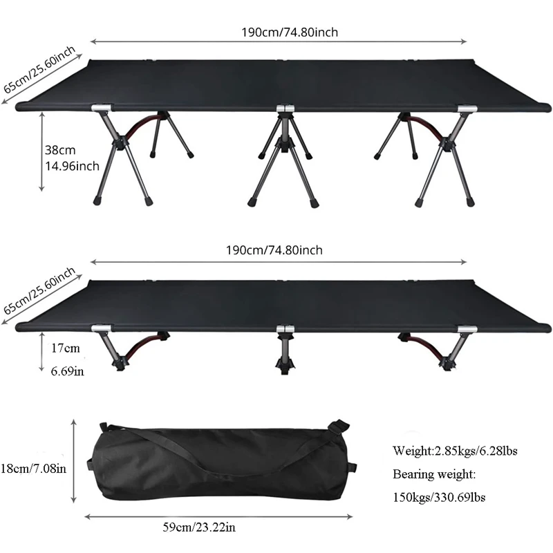 

Portable Folding Bed Outdoor Ultralight High and Lower Can Be Adjust Single Person Office Lunch Sleeping Simple Picnic Camp Cot