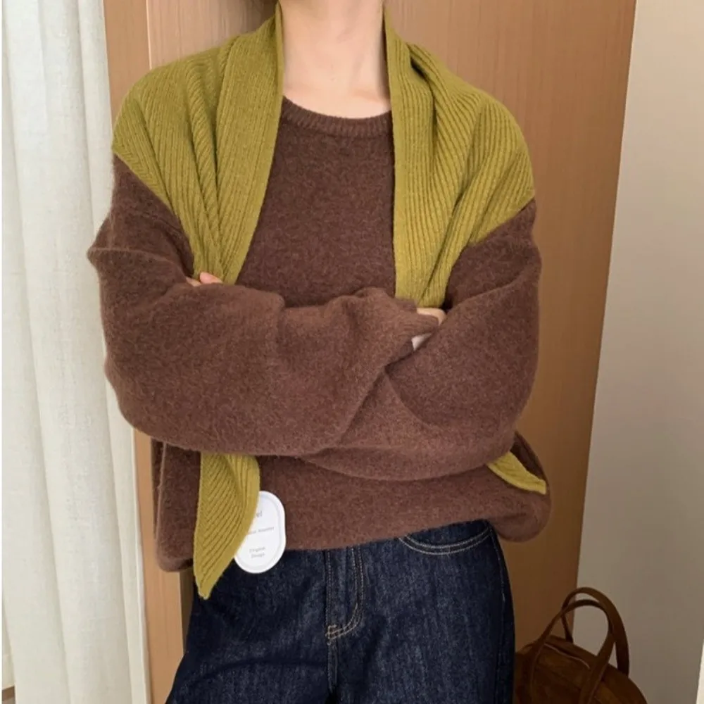

Multi-functional Solid Color Knitted Scarf Thickened Soft Triangular Scarf Windproof Winter Warm Women Headscarf