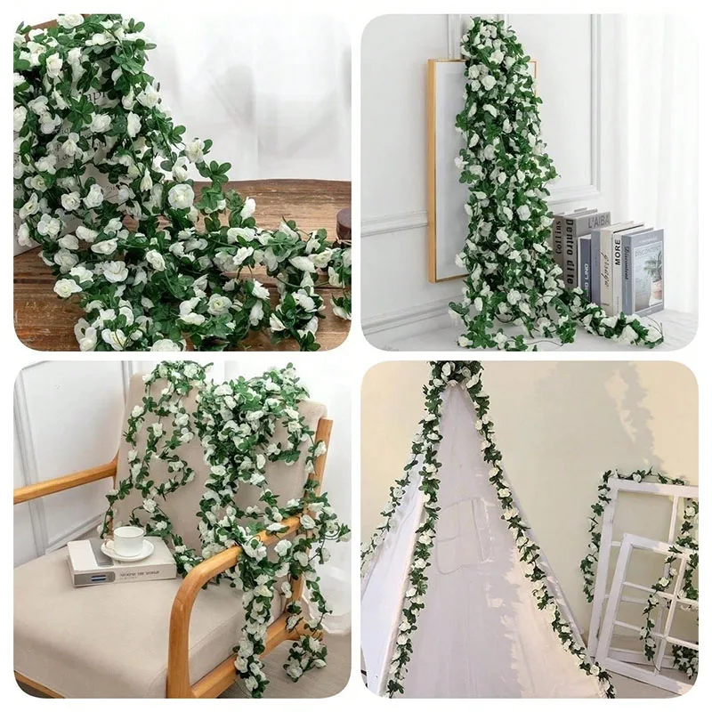 1PC 7.5FT Flower Garland, white rose vine suitable for wedding arch decoration, party decoration