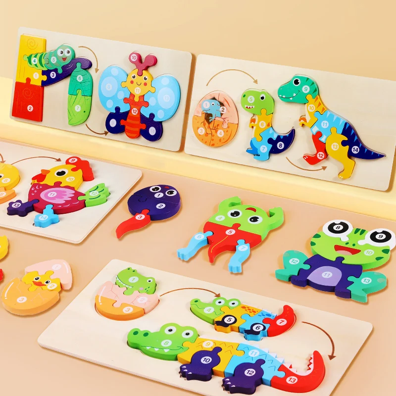 

Wooden Animal Growth Puzzles For Toddlers,Cartoon Learning Educational Toys, Children's Early Education Toys