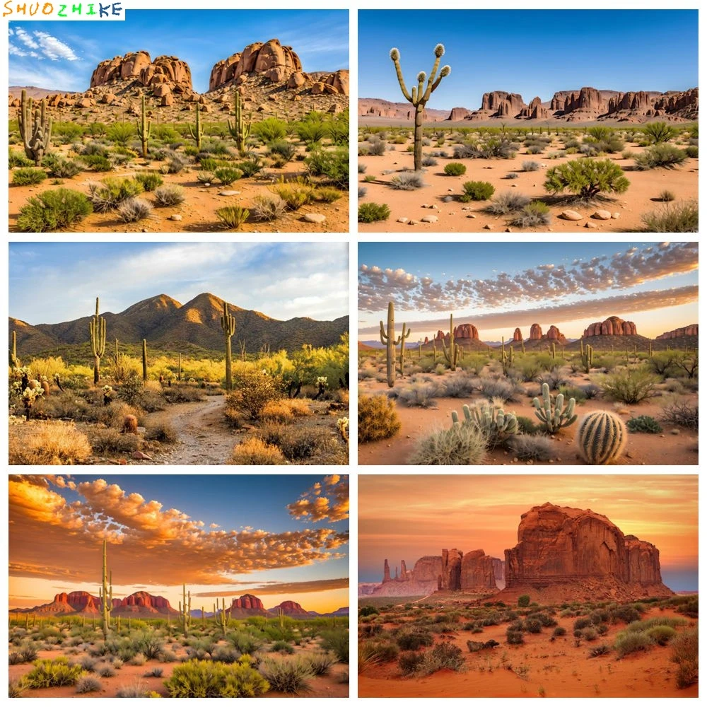 

West Desert Scenery Photography Backdrop Sand Cactus Dunes Cowboy Birthday Party Decor Holiday Travel Portrait Photo Background