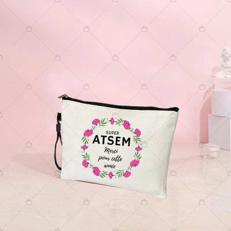 Atsem Gift Thank You Mistress Teacher Kawaii Makeup Cosmetic Bag Toiletry Kit Travel Bag Pouchs for Women Cute Pouch Pencil Case