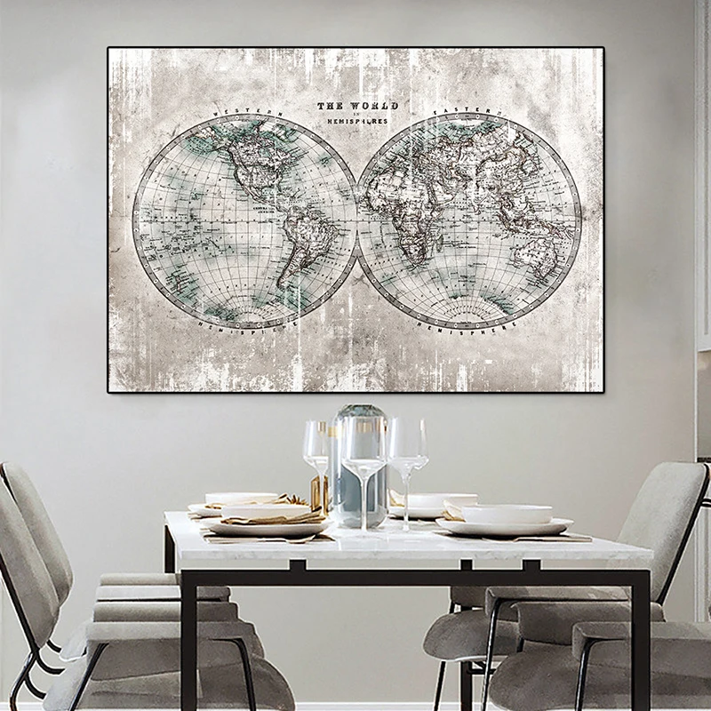 

Vintage World Map Canvas Painting Retro Map Posters and Prints Wall Art Pictures for Living Room Home Decoration Paintings