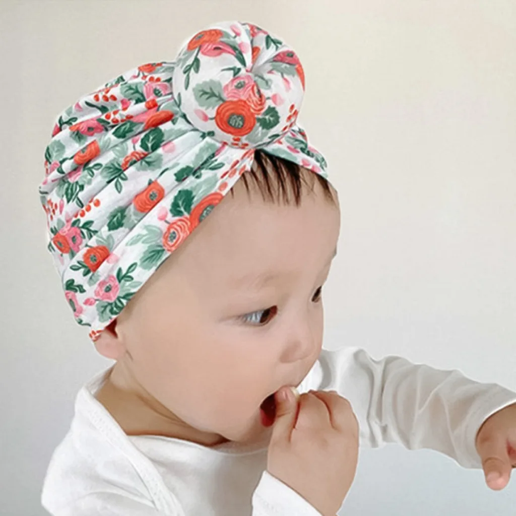 Baby Girl Floral Printed Turban Knot Hat Toddler Kids Head Wrap Newborn Beanie Infant Bonnet Cap 0-2T Baby Photography Props