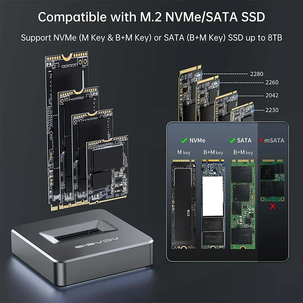 Base SSD Acasis 10 Gbps M.2 NVMe/SATA Type-C para Windows e MAC