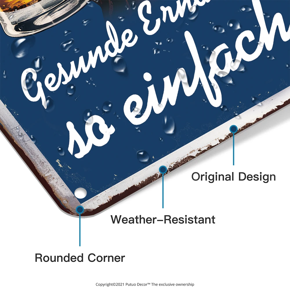 Putuo ديكور 1 قطعة علامة القصدير المعدنية الألمانية خمر ، 8Tach Biere Decken Den jourjesbedarf وفيتامين C ، ديكور الحائط لحانة البار ، هدية