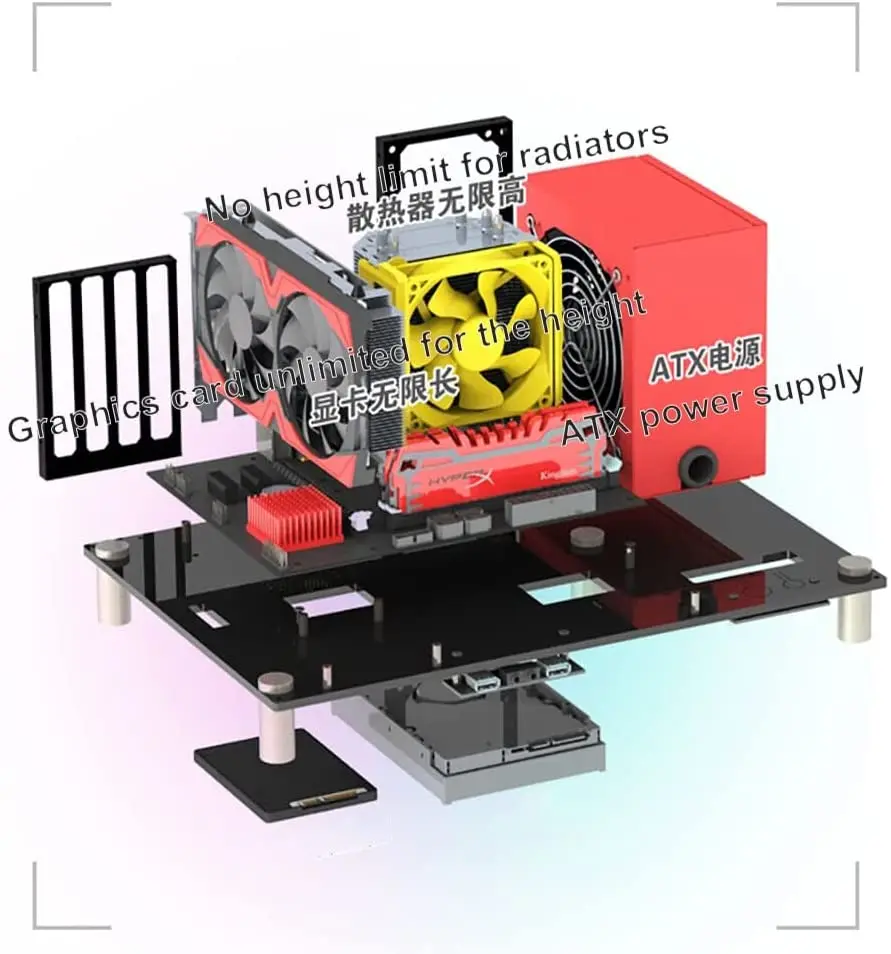 MATX ATX EATX PC esetben doga Bakállvány akril nyitva Számítógépes esetben micro-atx Alaplap overlock Számítógépes Csipa DIY Vízhozam basenu állvány