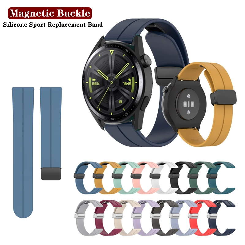 

20 22mm Silicone Magnetic Buckle Folding Buckle Strap Band For Huawei Watch GT2 GT3 SE Pro GT4 46mm / GT 2 2e 3 42mm 46mm Buds