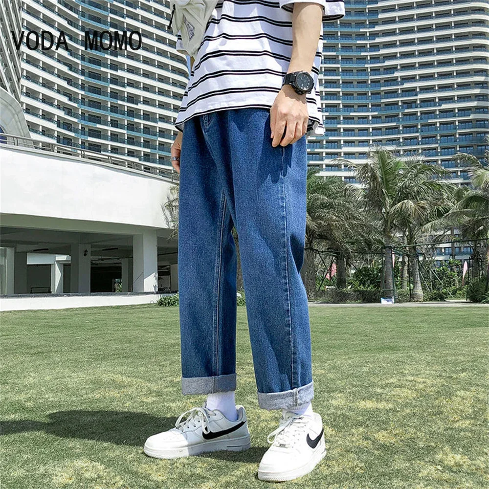 

Solid Jeans Men Fashion Loose Straight Casual Pants Soft Denim Man Cowboy Streetwear Hip Hop Trousers Male Spring Summer