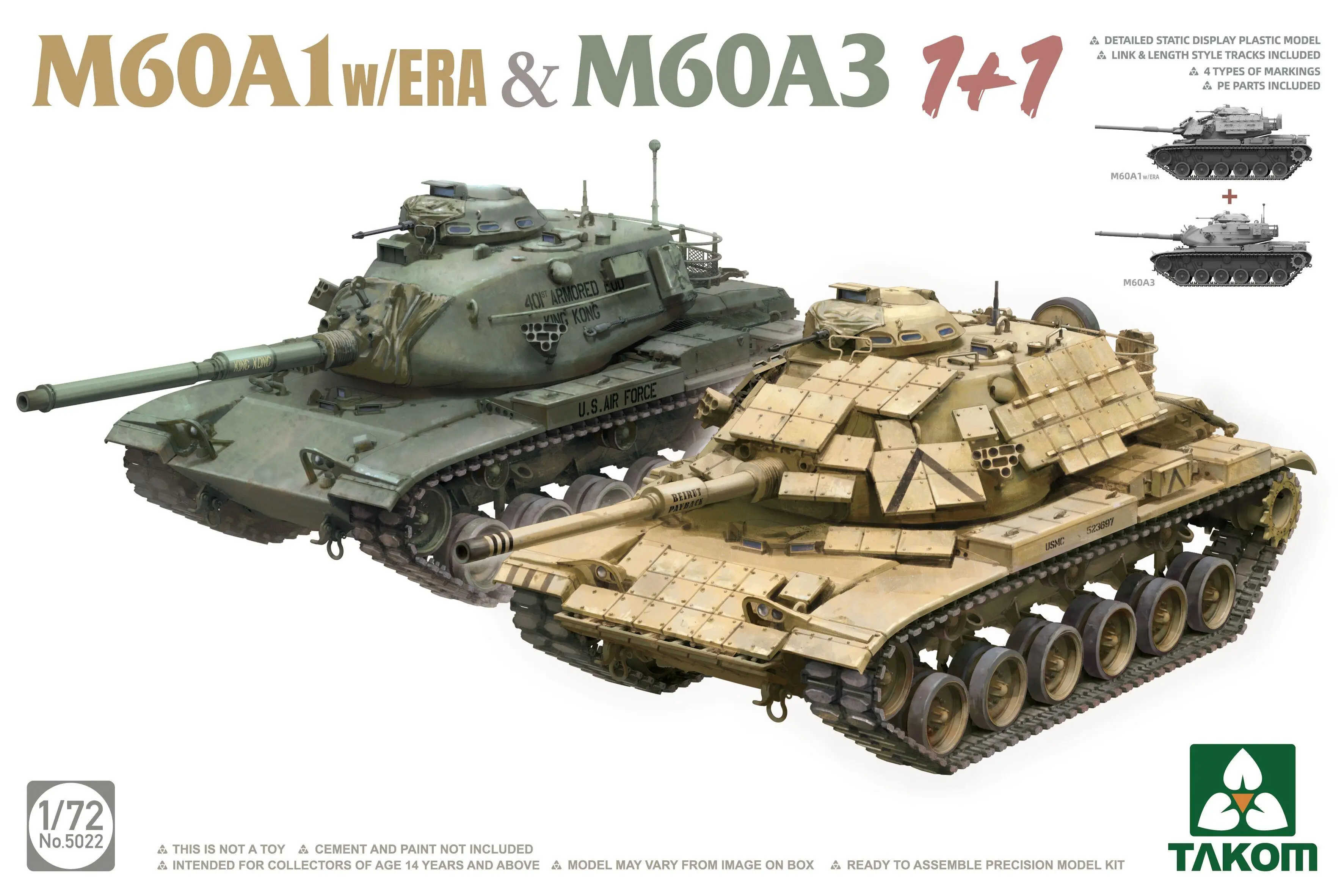 TAKOM 5022 1/72 M60A1 w/ERA & M60A3 1+1 Model Kit