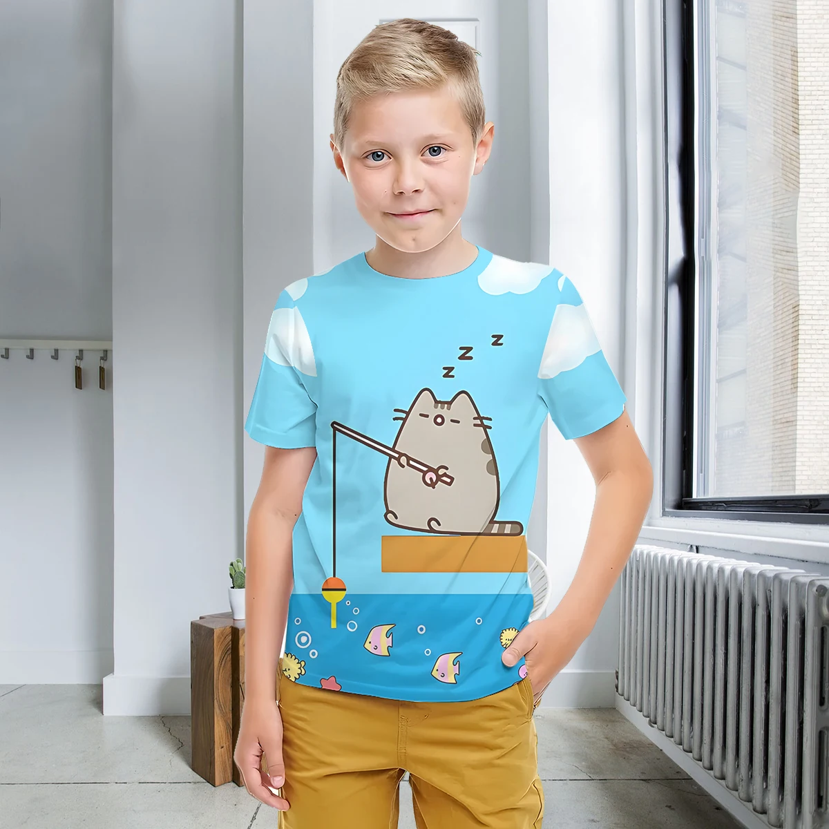 3D Print Cute Baby Clothing 5 to 14 Years Male Outdoor Clothes for Children Boy Girl Child T-Shirt Top Shirt Kawaii C-Chubby Cat