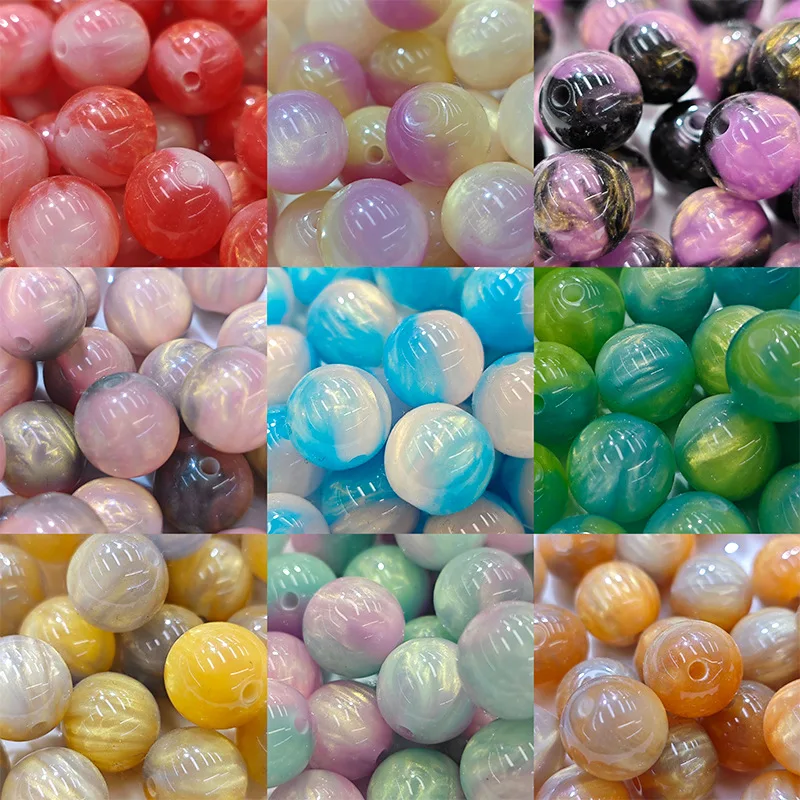 10Pcs 16mm Luxury Swirl Cloud Gold Flakes Resin Round Beads Bicolor Gradient Loose Spacer Beads Bracelet Necklace Craft Supplies
