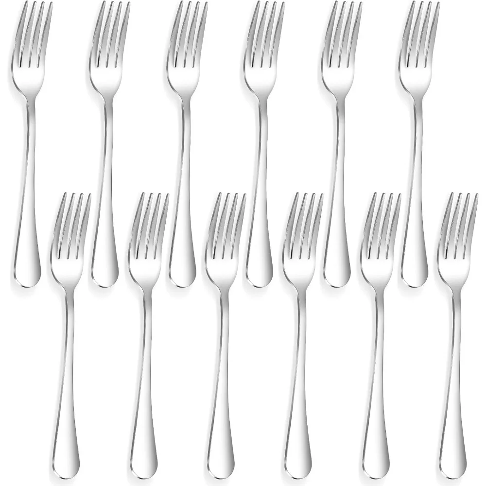 

12 обеденных вилок, 8 дюймов, сверхтонкие вилки для столового серебра из нержавеющей стали высшего качества, набор столового серебра, можно мыть в посудомоечной машине