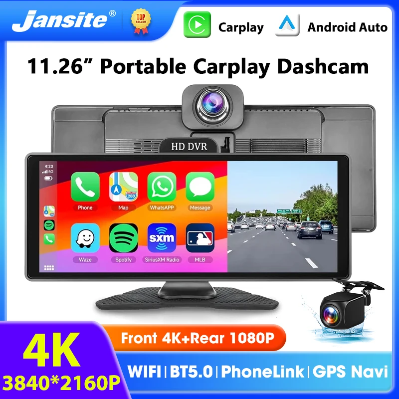 

11.26 Inch 4K DVR Dash Cam Wireless CarPlay & Android Auto Bluetooth Audio GPS Navigation Dashboard Dual Lens Video Recorder